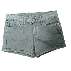 Uniqlo green/grey cotton/spandex shorts, five pockets, zip front/button, sz 4